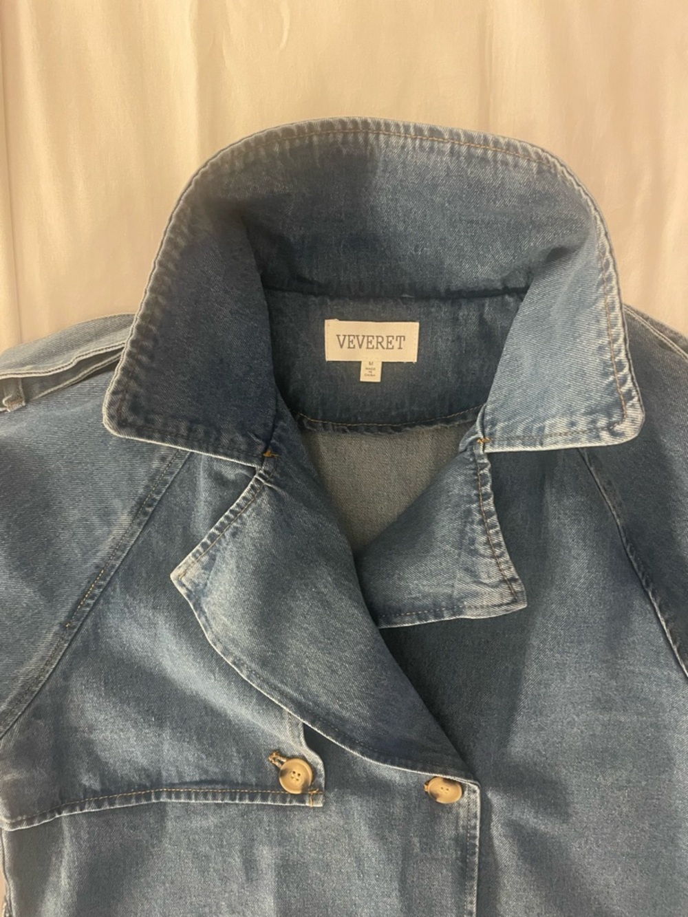 Cropped Denim Trench Coat / Jacket, Transitional Outerwear, Sz S.M,L by Veveret - Picture 5 of 13